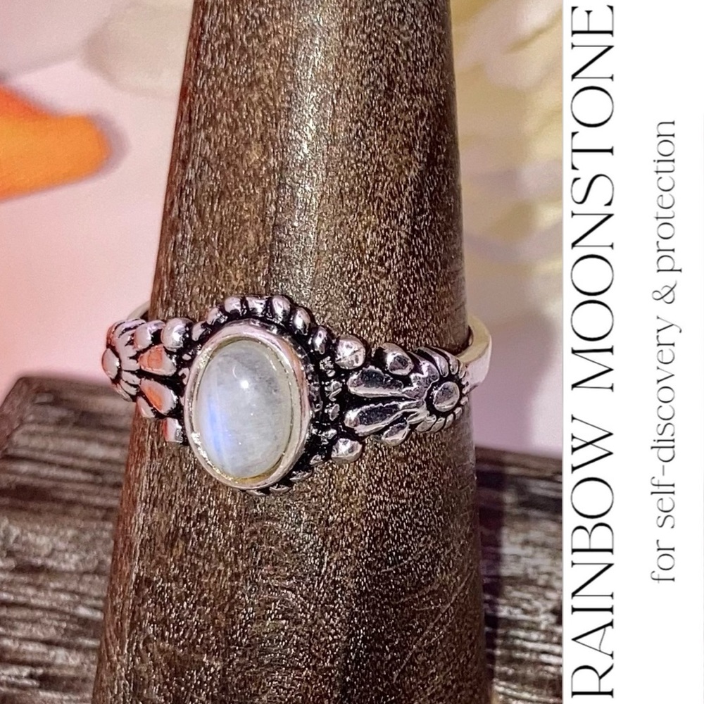 Dainty Rainbow Moonstone Gemstone Handmade Ring